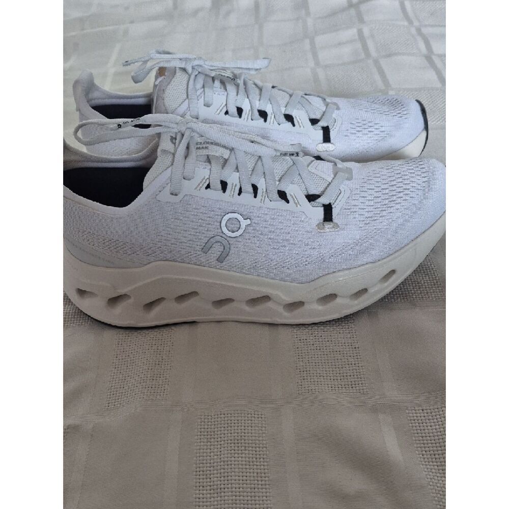 On Running White and Black Cloud Surfer Max Women's Performance Sneakers - Picture 14 of 16